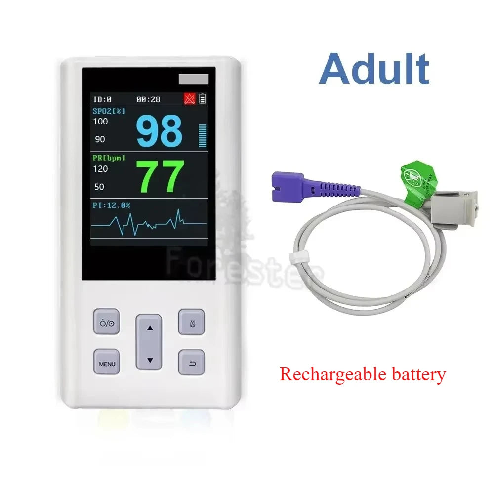 Portable Handheld Pulse Oximeter rechargeable Monitor for Heart Rate Oxygen Saturation with Veterinary SPO2 PR PI with Memory