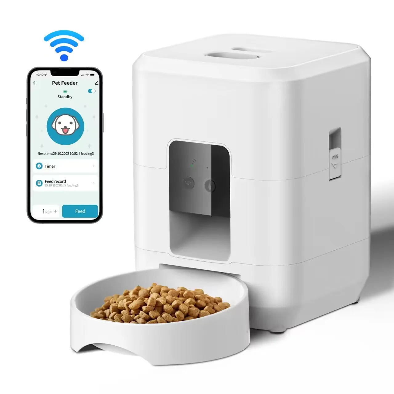Keep your pet fed and happy, no matter where you are, with our Smart Pet Feeder. This sleek, modern device is more than just a food dispenser—it's your pet's personal mealtime manager.