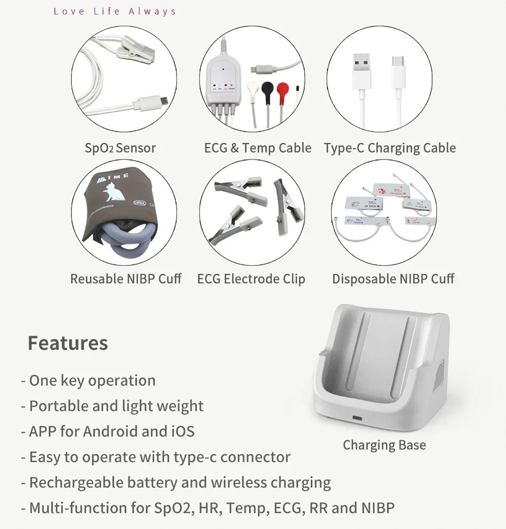 Ensure your pet's well-being with the Multi-parameter Veterinary Monitor. This professional-grade device brings veterinary care to your fingertips, allowing you to easily track your pet's vital signs from the comfort of your home.
