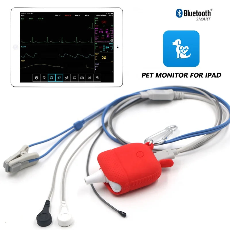 Take your pet's health monitoring on the go with our Portable Pet Health Kit. This comprehensive kit includes all the essential sensors and cables to connect to a compatible veterinary monitor, allowing you to get a complete picture of your pet's well-bei