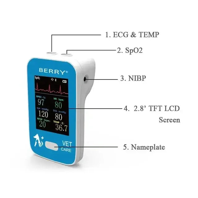 Ensure your pet's well-being with the Multi-parameter Veterinary Monitor. This professional-grade device brings veterinary care to your fingertips, allowing you to easily track your pet's vital signs from the comfort of your home.