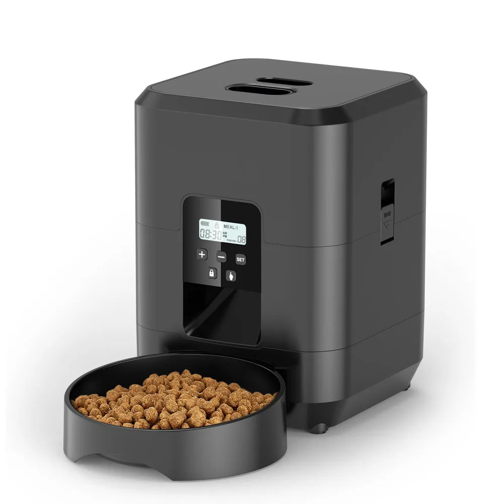 Keep your pet fed and happy, no matter where you are, with our Smart Pet Feeder. This sleek, modern device is more than just a food dispenser—it's your pet's personal mealtime manager.