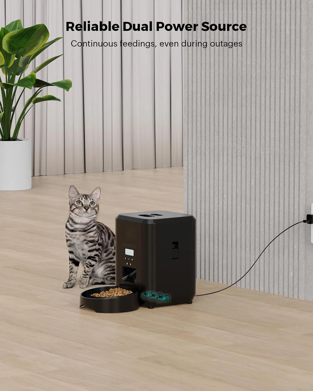 Keep your pet fed and happy, no matter where you are, with our Smart Pet Feeder. This sleek, modern device is more than just a food dispenser—it's your pet's personal mealtime manager.