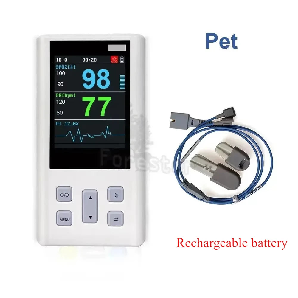 Portable Handheld Pulse Oximeter rechargeable Monitor for Heart Rate Oxygen Saturation with Veterinary SPO2 PR PI with Memory