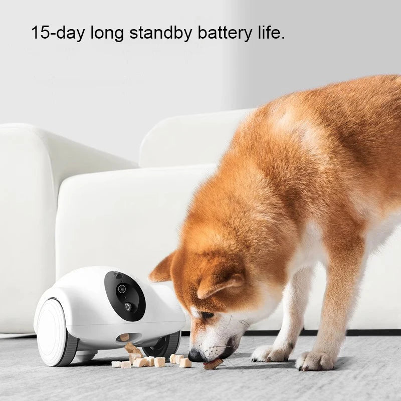 Dog Treat Camera Dispenser Feeder 1080P Full HD Wifi Camera 360°Move Freely 2-Way Audio App 30 Days Long Standby Pet Robot Toys