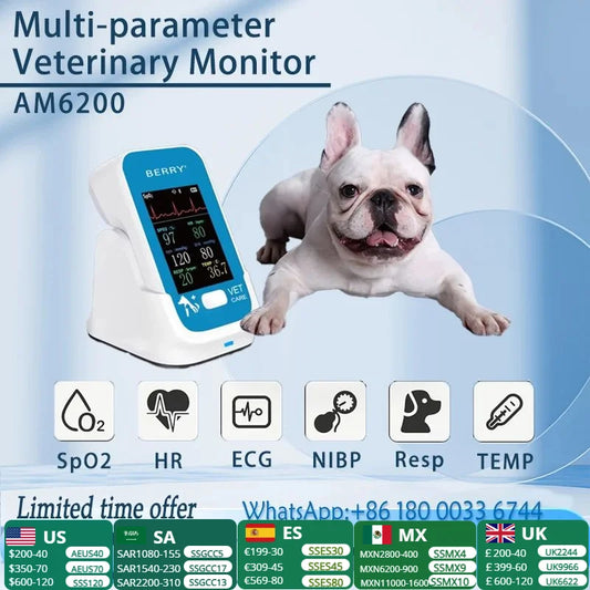 Ensure your pet's well-being with the Multi-parameter Veterinary Monitor. This professional-grade device brings veterinary care to your fingertips, allowing you to easily track your pet's vital signs from the comfort of your home.