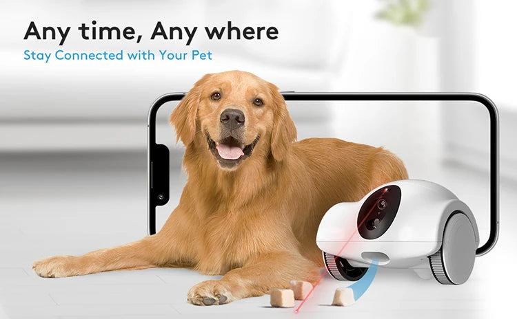 Dog Treat Camera Dispenser Feeder 1080P Full HD Wifi Camera 360°Move Freely 2-Way Audio App 30 Days Long Standby Pet Robot Toys