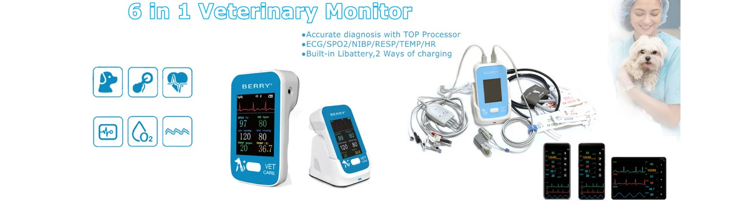 Ensure your pet's well-being with the Multi-parameter Veterinary Monitor. This professional-grade device brings veterinary care to your fingertips, allowing you to easily track your pet's vital signs from the comfort of your home.