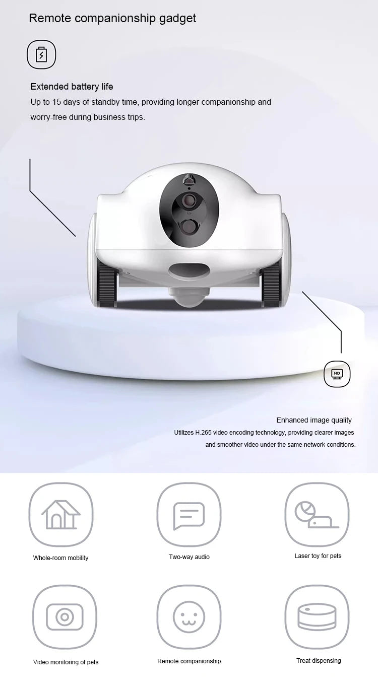 Dog Treat Camera Dispenser Feeder 1080P Full HD Wifi Camera 360°Move Freely 2-Way Audio App 30 Days Long Standby Pet Robot Toys