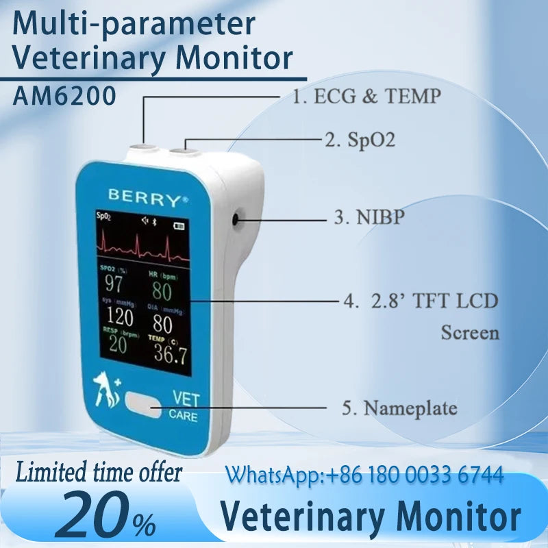 Ensure your pet's well-being with the Multi-parameter Veterinary Monitor. This professional-grade device brings veterinary care to your fingertips, allowing you to easily track your pet's vital signs from the comfort of your home.