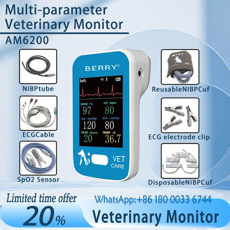 Ensure your pet's well-being with the Multi-parameter Veterinary Monitor. This professional-grade device brings veterinary care to your fingertips, allowing you to easily track your pet's vital signs from the comfort of your home.