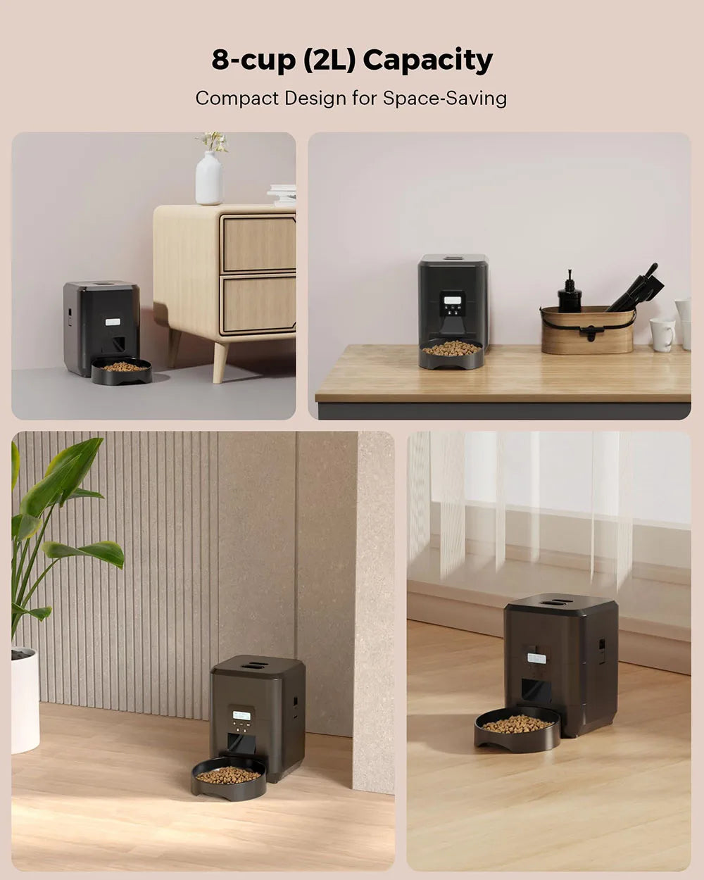 Keep your pet fed and happy, no matter where you are, with our Smart Pet Feeder. This sleek, modern device is more than just a food dispenser—it's your pet's personal mealtime manager.