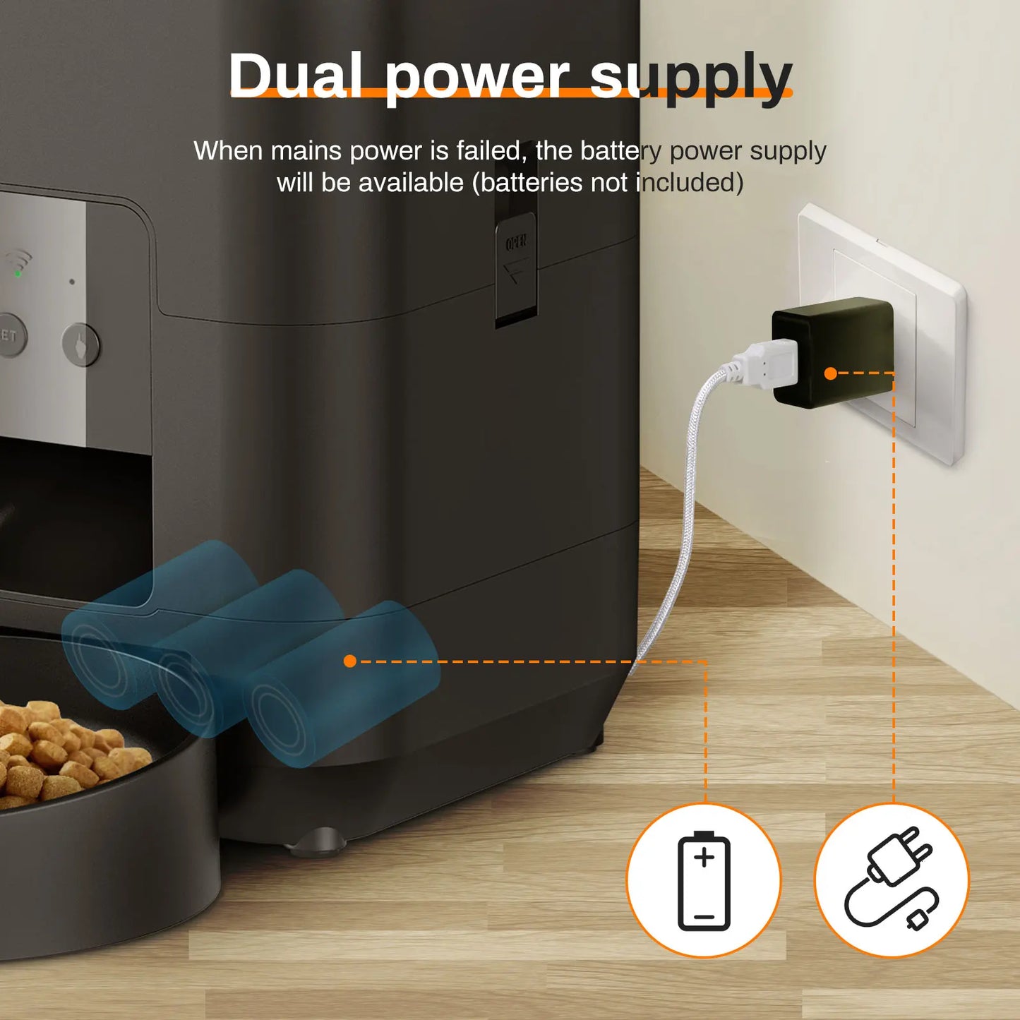 Keep your pet fed and happy, no matter where you are, with our Smart Pet Feeder. This sleek, modern device is more than just a food dispenser—it's your pet's personal mealtime manager.