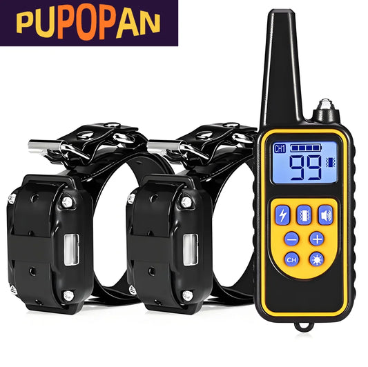 PuPoPan New Electric Dog Training Collar Remote Control Waterproof Pet BehaviorFor 5-120lbs Puppy With Shock Vibration 3300Ft
