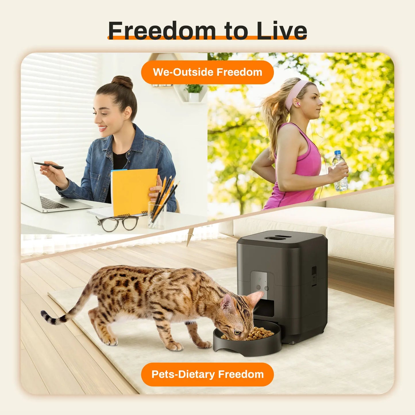 Keep your pet fed and happy, no matter where you are, with our Smart Pet Feeder. This sleek, modern device is more than just a food dispenser—it's your pet's personal mealtime manager.