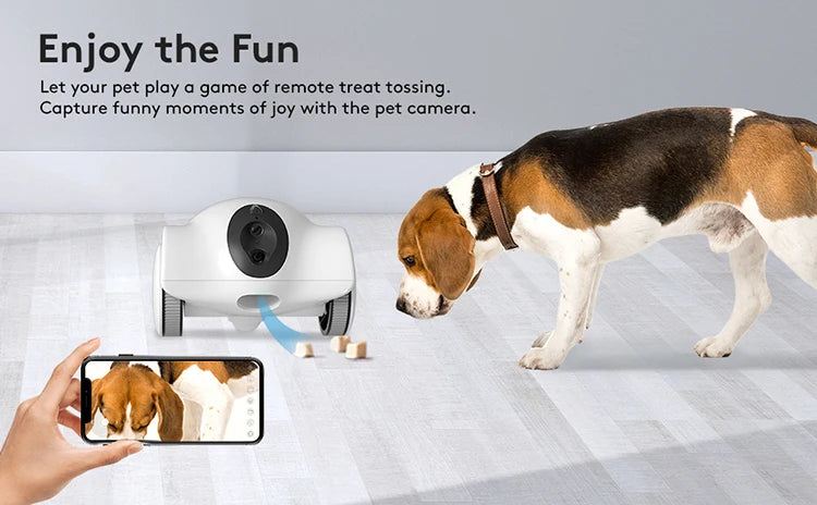 Dog Treat Camera Dispenser Feeder 1080P Full HD Wifi Camera 360°Move Freely 2-Way Audio App 30 Days Long Standby Pet Robot Toys