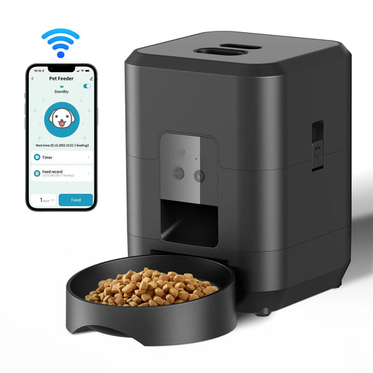 Keep your pet fed and happy, no matter where you are, with our Smart Pet Feeder. This sleek, modern device is more than just a food dispenser—it's your pet's personal mealtime manager.